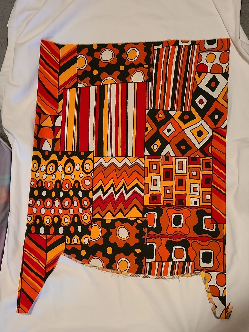 Geometric Fabric Red Brown Orange Yellow White